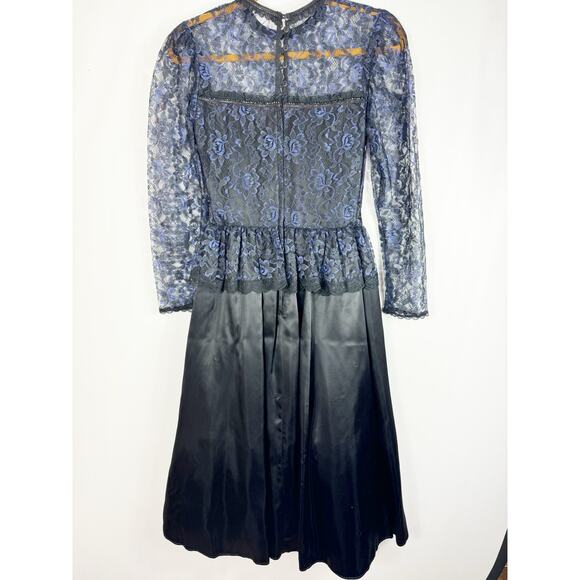 Gunne Sax Jessica McClintock Womens Vintage Dress Black Blue Lace Sweetheart 7 - Picture 7 of 11